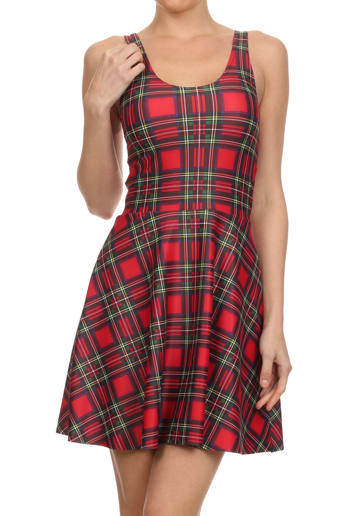 red tartan skater dress Tartan Red Toastie Long Sleeve Skater Dress-BlackMilk