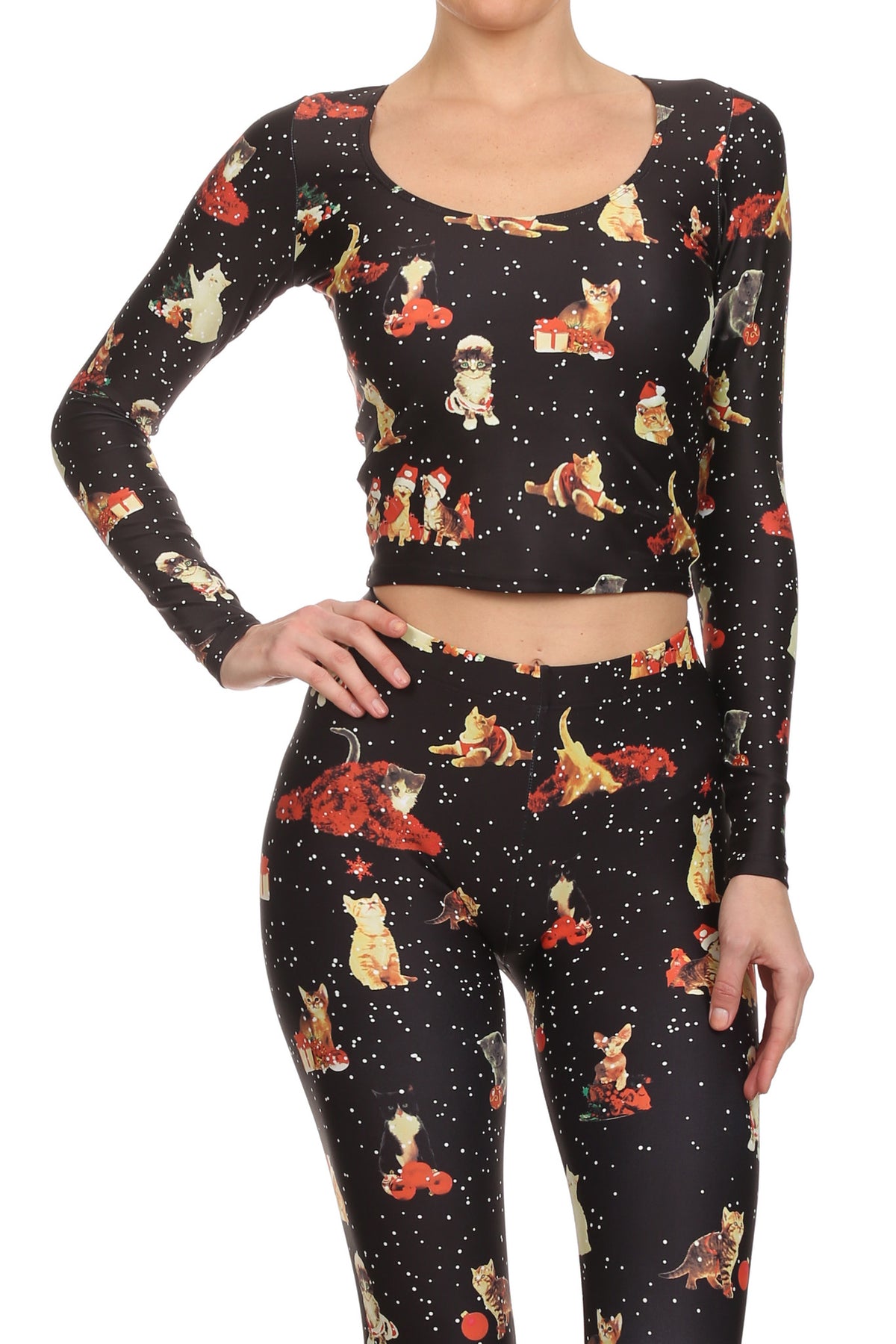 Christmas Kittens Long-Sleeve Crop Top - POPRAGEOUS
 - 1