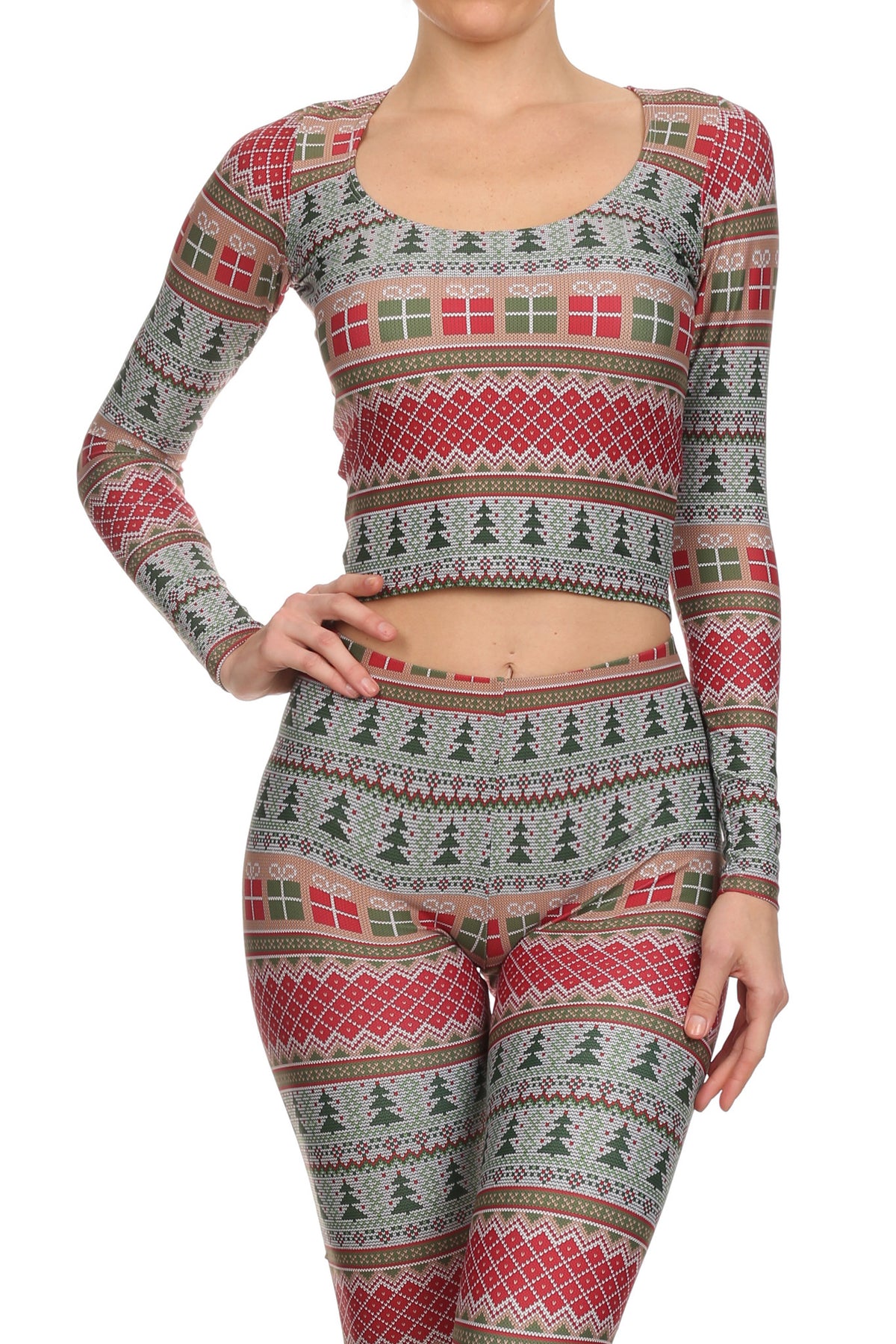 Fair Isle Christmas Long-Sleeve Crop Top - POPRAGEOUS
 - 1