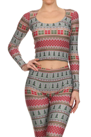 Fair Isle Christmas Long-Sleeve Crop Top - POPRAGEOUS
 - 1