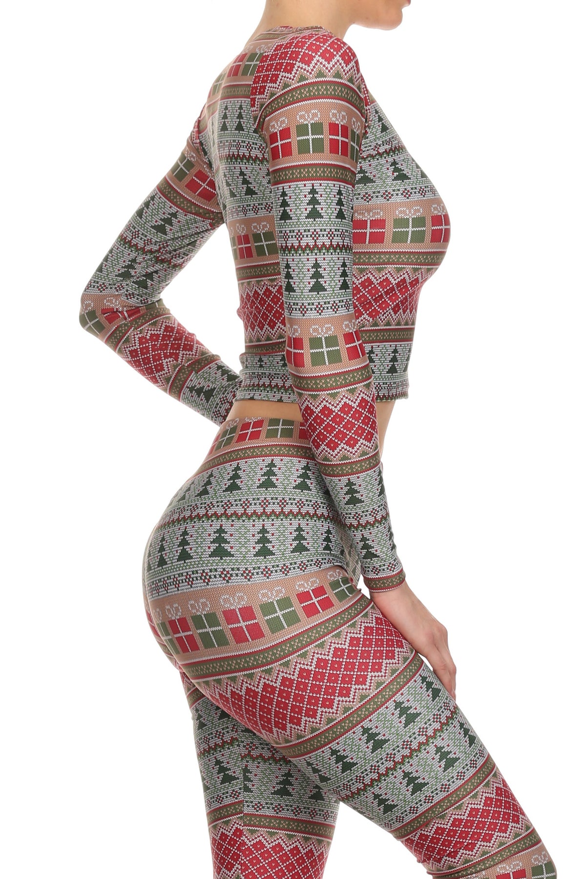 Fair Isle Christmas Long-Sleeve Crop Top - POPRAGEOUS
 - 2