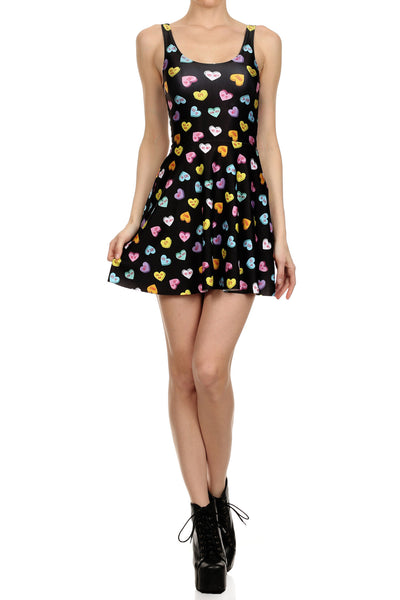 Candy Heart Skater Dress - Black