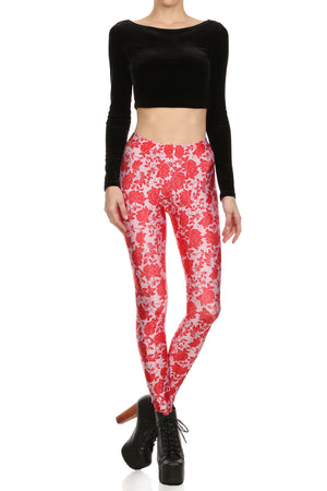 Red Floral Lace Leggings - POPRAGEOUS
 - 1