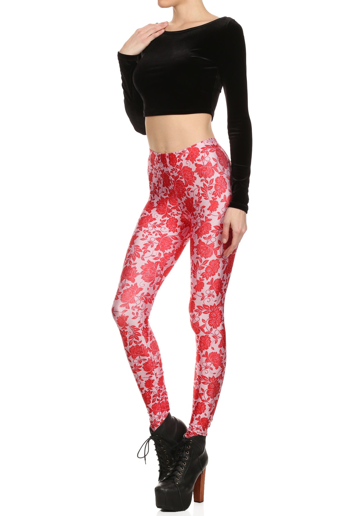 Red Floral Lace Leggings - POPRAGEOUS
 - 2