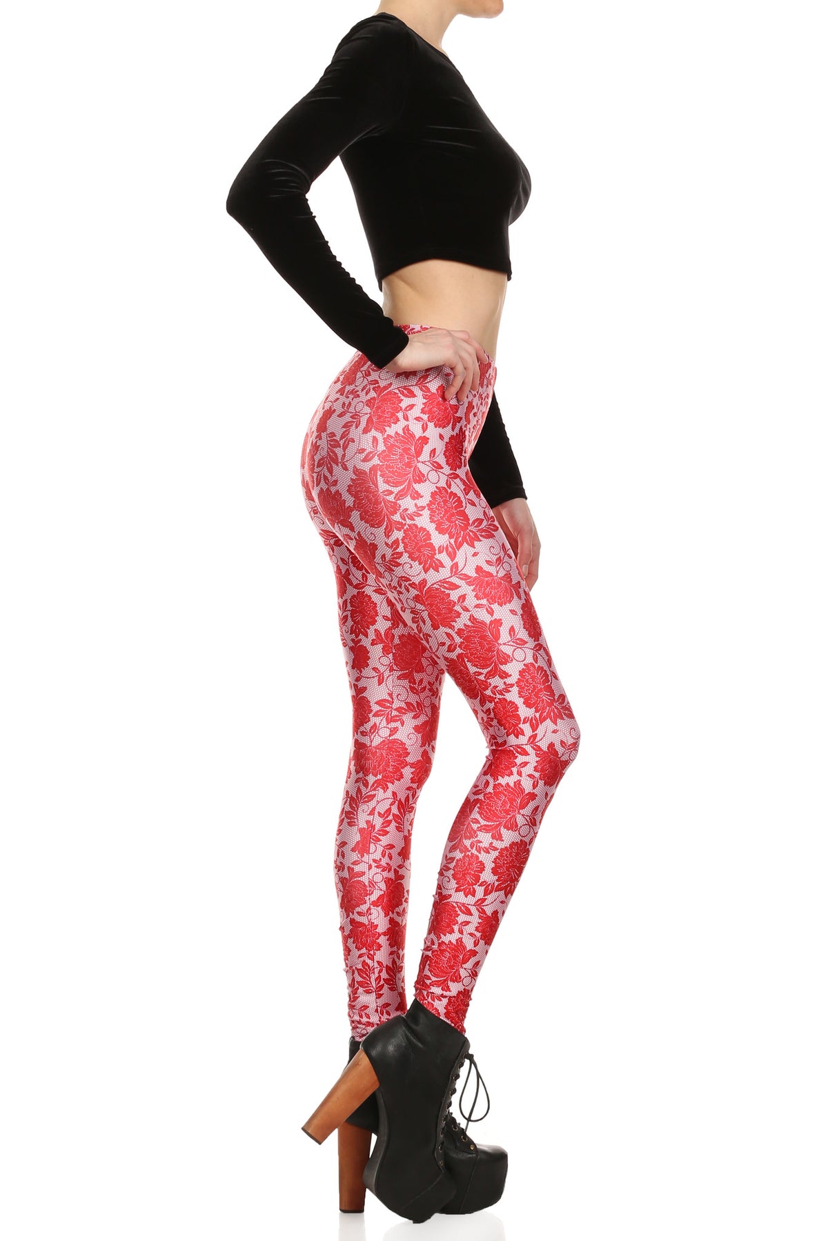 Red Floral Lace Leggings - POPRAGEOUS
 - 4