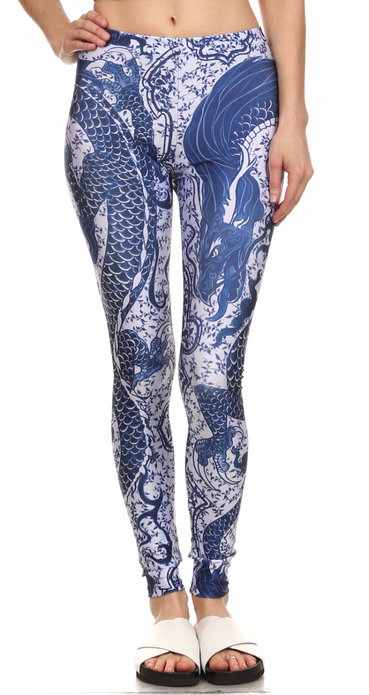Blue China Dragon Leggings - POPRAGEOUS
 - 1