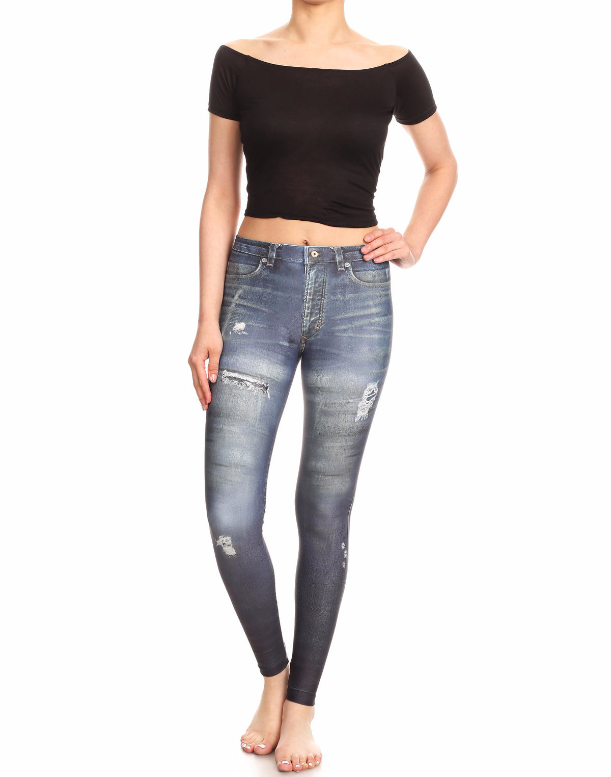 Fake Distressed Jeans - Blue