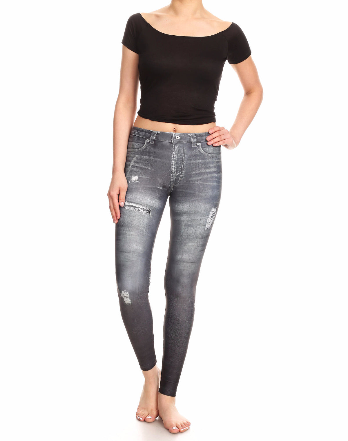 Fake Distressed Jeans - Grey