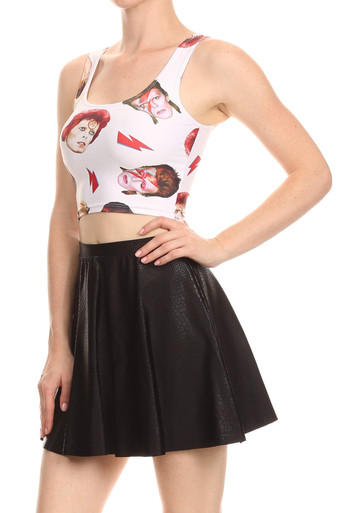 Bowie Faces Crop Top- White - POPRAGEOUS
 - 2