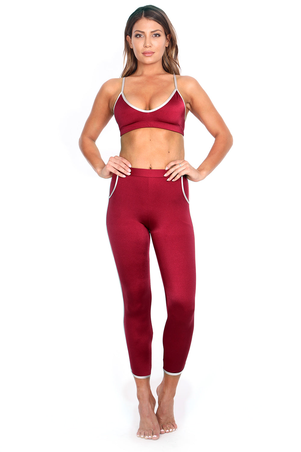 Maroon/Blush Track Leggings