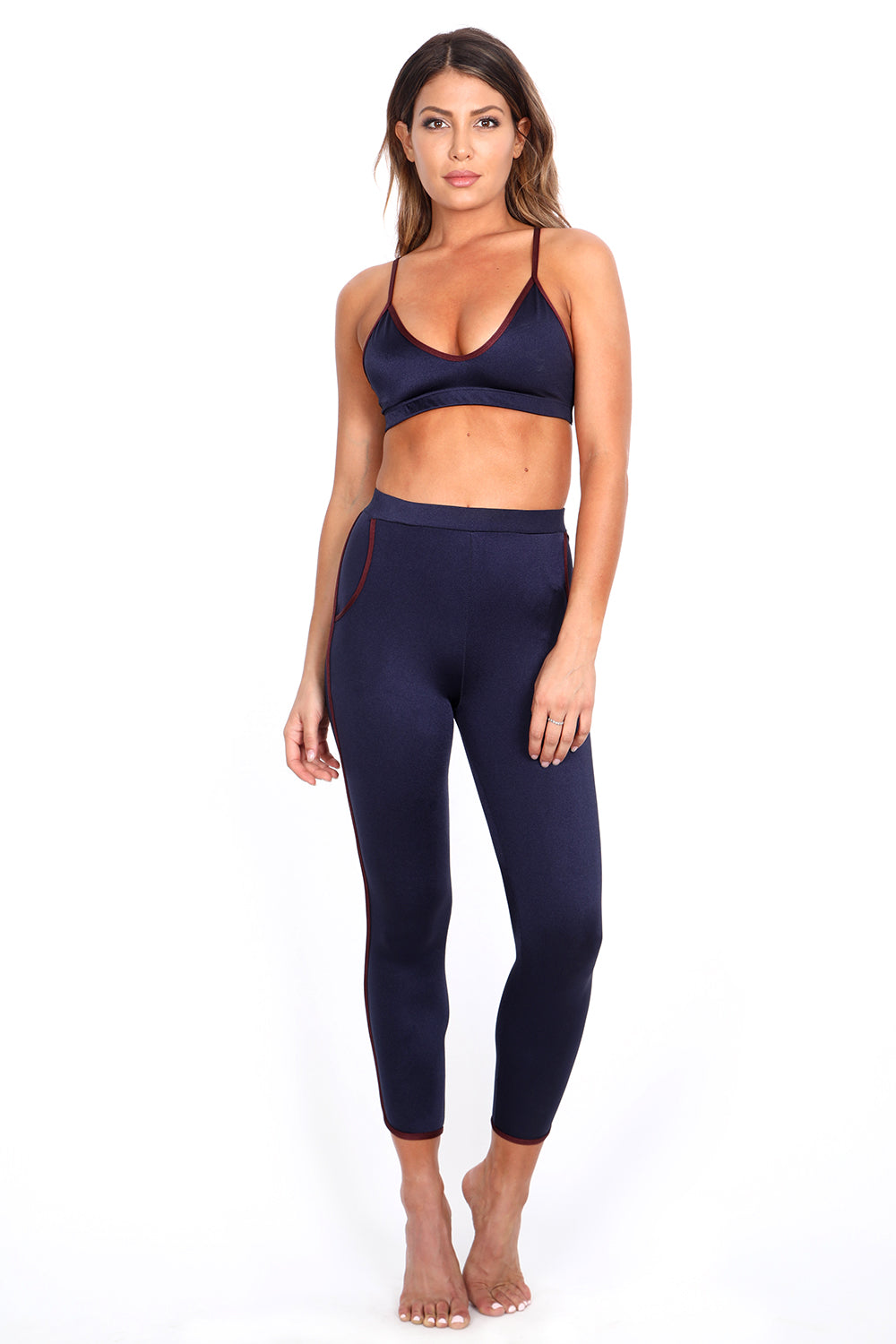 Navy/Burgundy Track Leggings