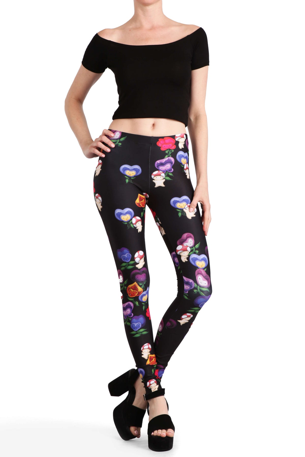 Dancing Mushrooms and Pansies Leggings - POPRAGEOUS
 - 3