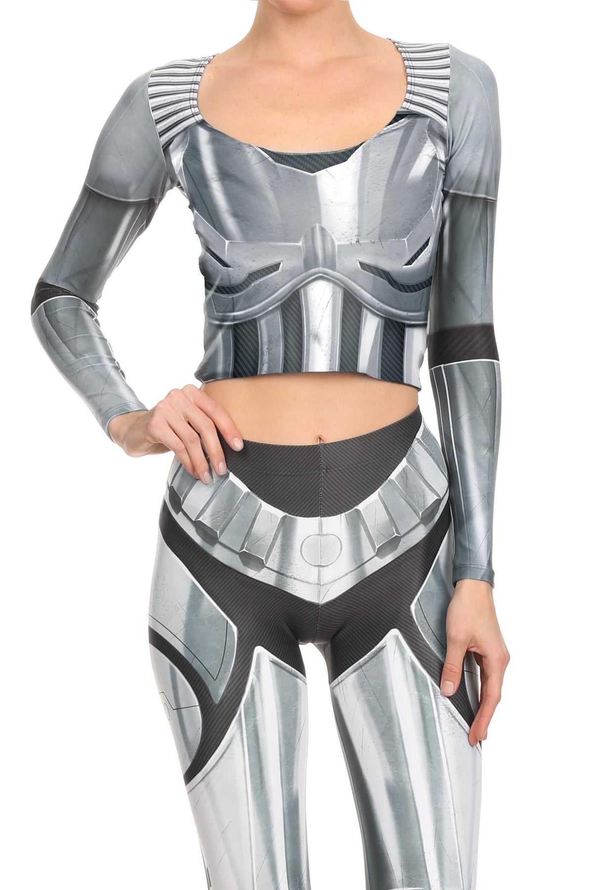 Robotic Long Sleeve Crop Top - Chrome - LIMITED - POPRAGEOUS
 - 1