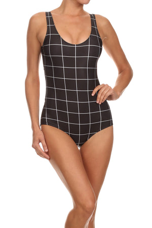 Black Grid One-Piece Swim - POPRAGEOUS
 - 1