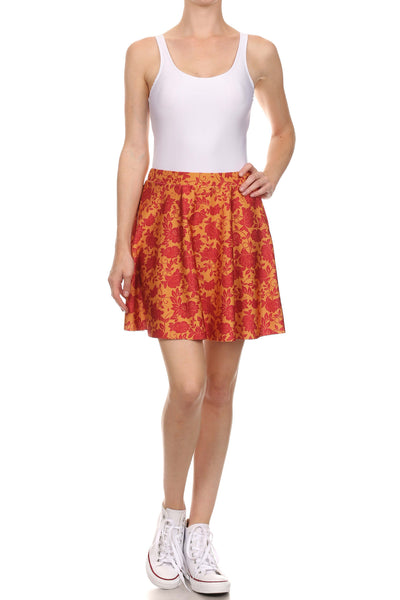 Fall Floral Skater Skirt - Red & Gold