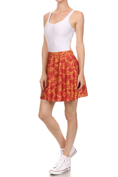 Fall Floral Skater Skirt - Red & Gold