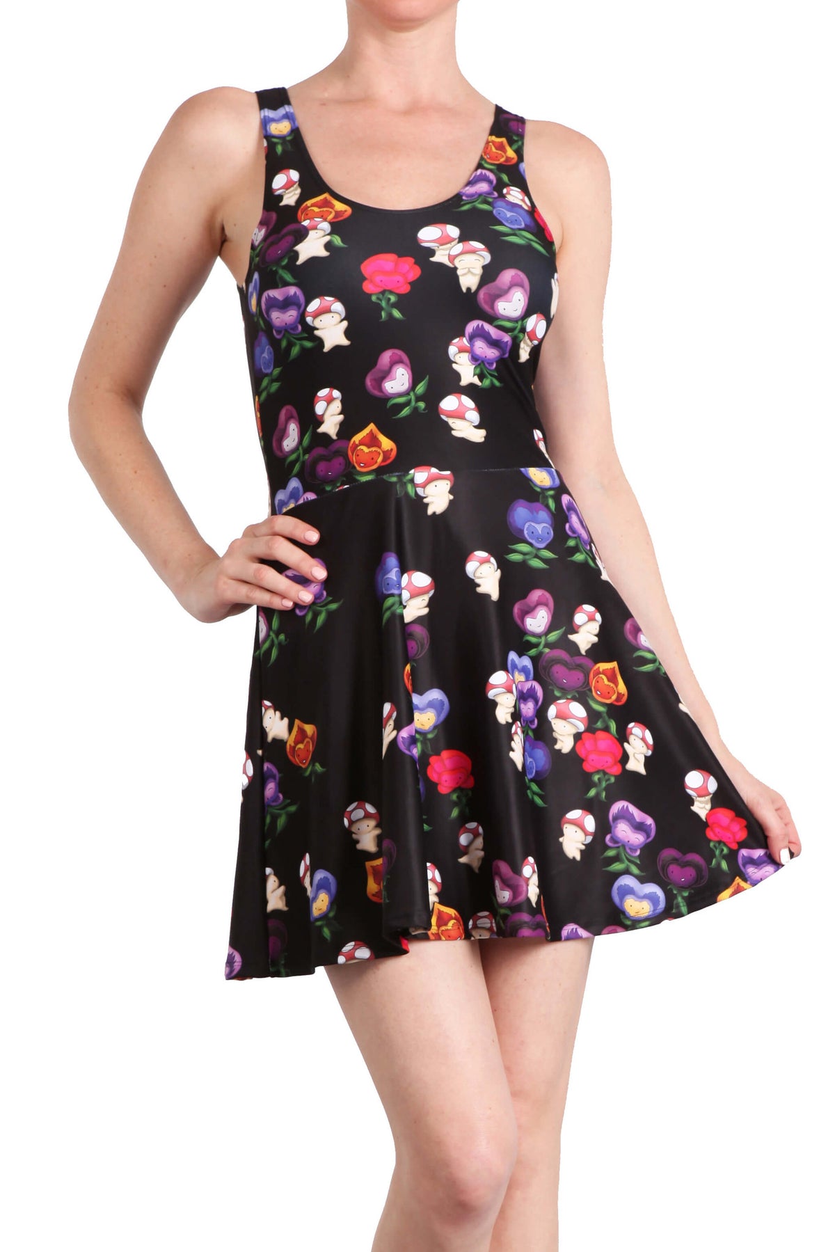 Dancing Mushrooms and Pansies Skater Dress - POPRAGEOUS
 - 1