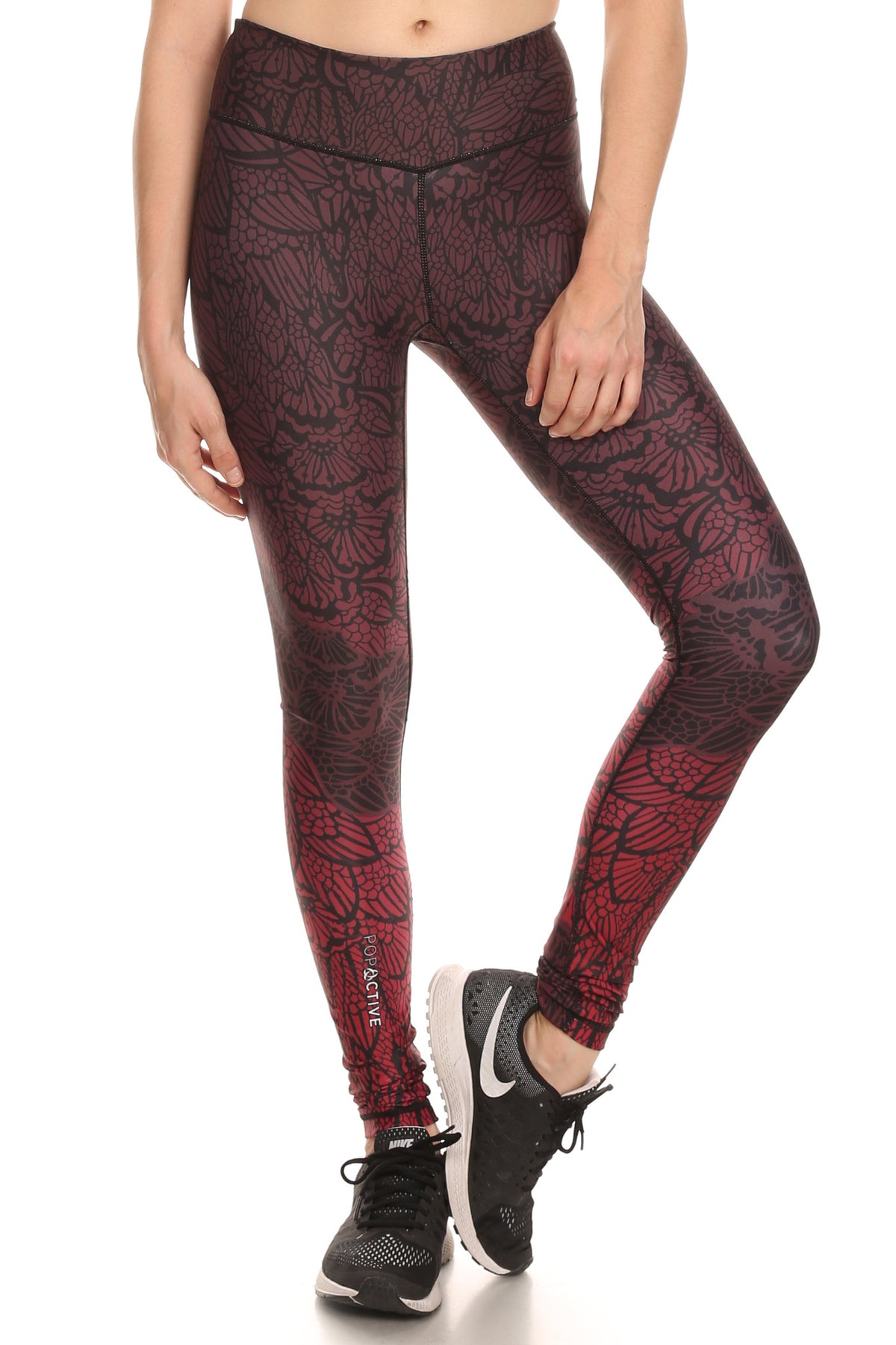 Stencil Flora Dream Leggings - Burgundy - POPRAGEOUS
 - 1