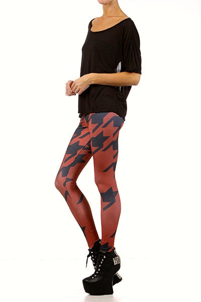 Oxblood Houndstooth Leggings - POPRAGEOUS
 - 2