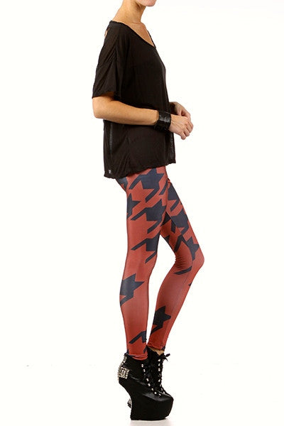 Oxblood Houndstooth Leggings - POPRAGEOUS
 - 3