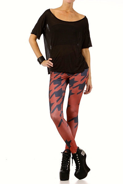 Oxblood Houndstooth Leggings - POPRAGEOUS
 - 1