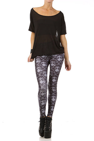 Gasmask Damask Leggings - Black - POPRAGEOUS
 - 1