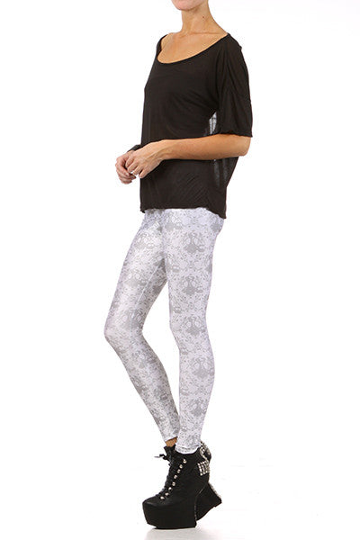 Gasmask Damask Leggings - White - POPRAGEOUS
 - 2