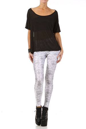 Gasmask Damask Leggings - White - POPRAGEOUS
 - 1