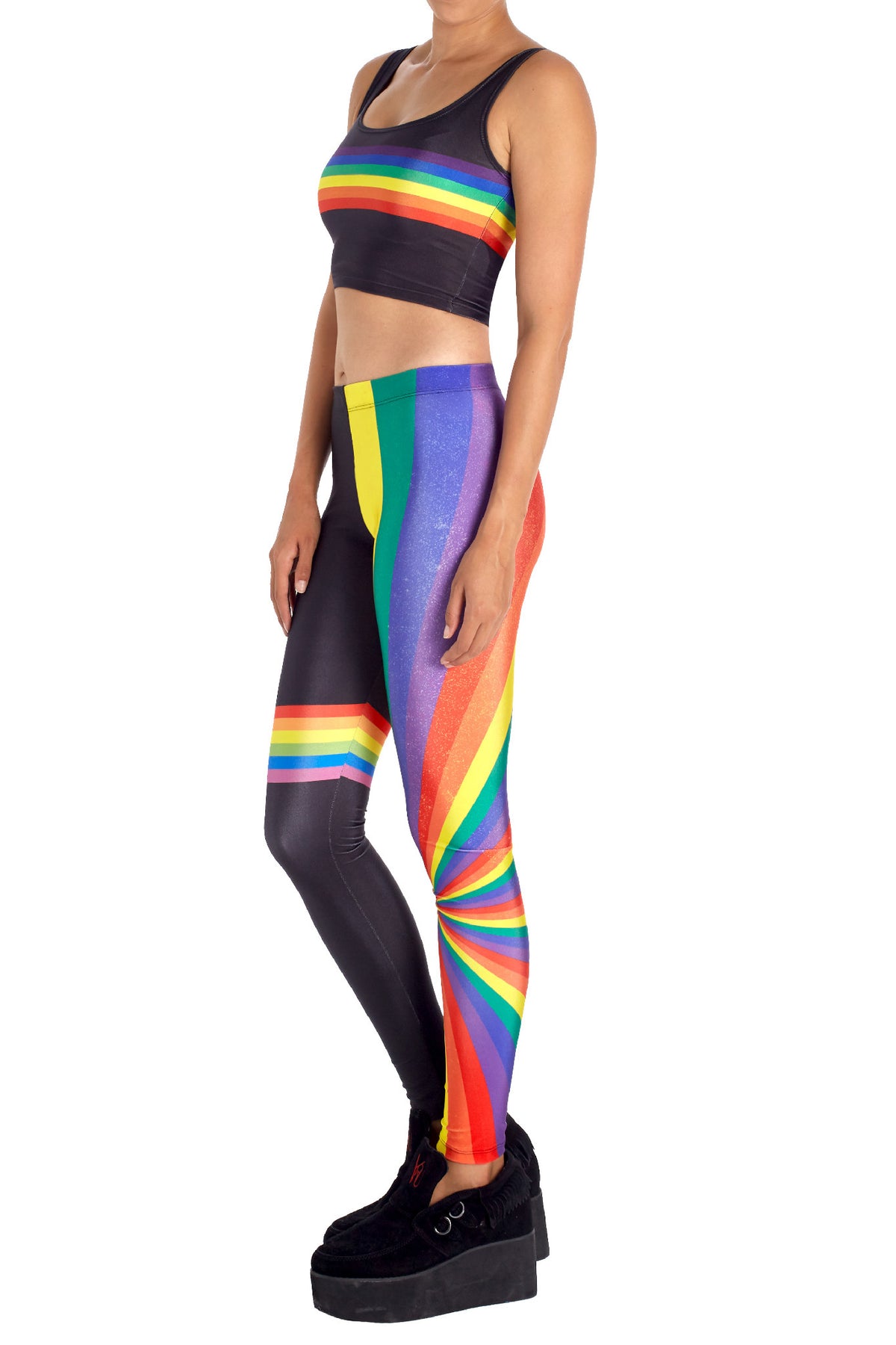 Women's Vintage Rainbow Side Striped Leggings