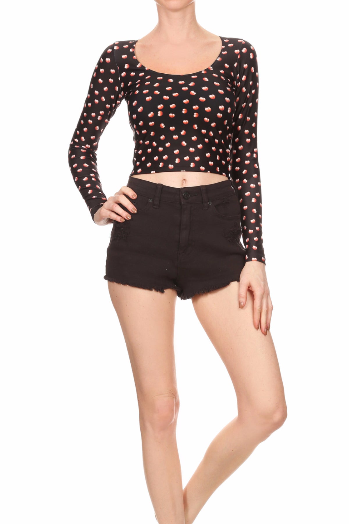 MW x POP Peach Emoji Long Sleeve Crop Top